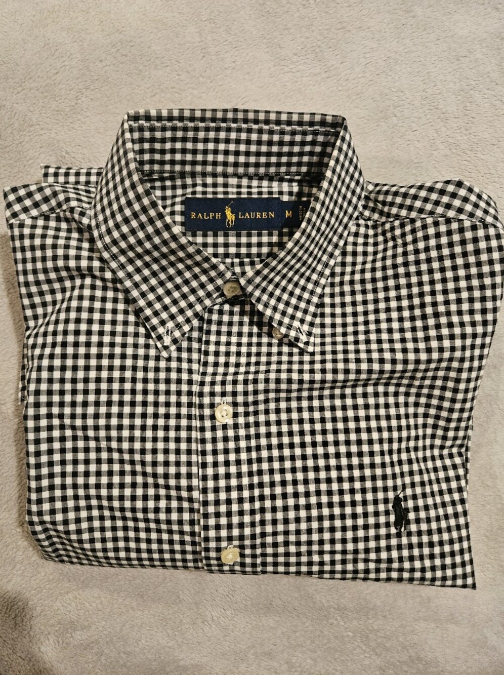 Ralph Lauren Men’s Black & White Gingham Button-Up – Size M
